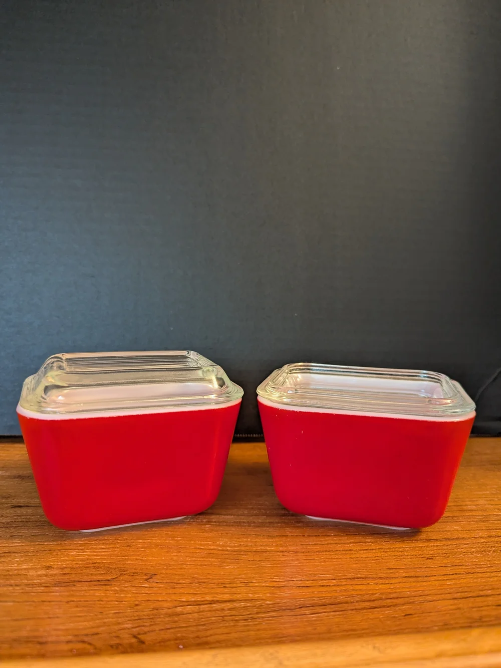 Vintage PYREX 501 Red Refrigerator Glass Storage Containers with Lids - Set of 2